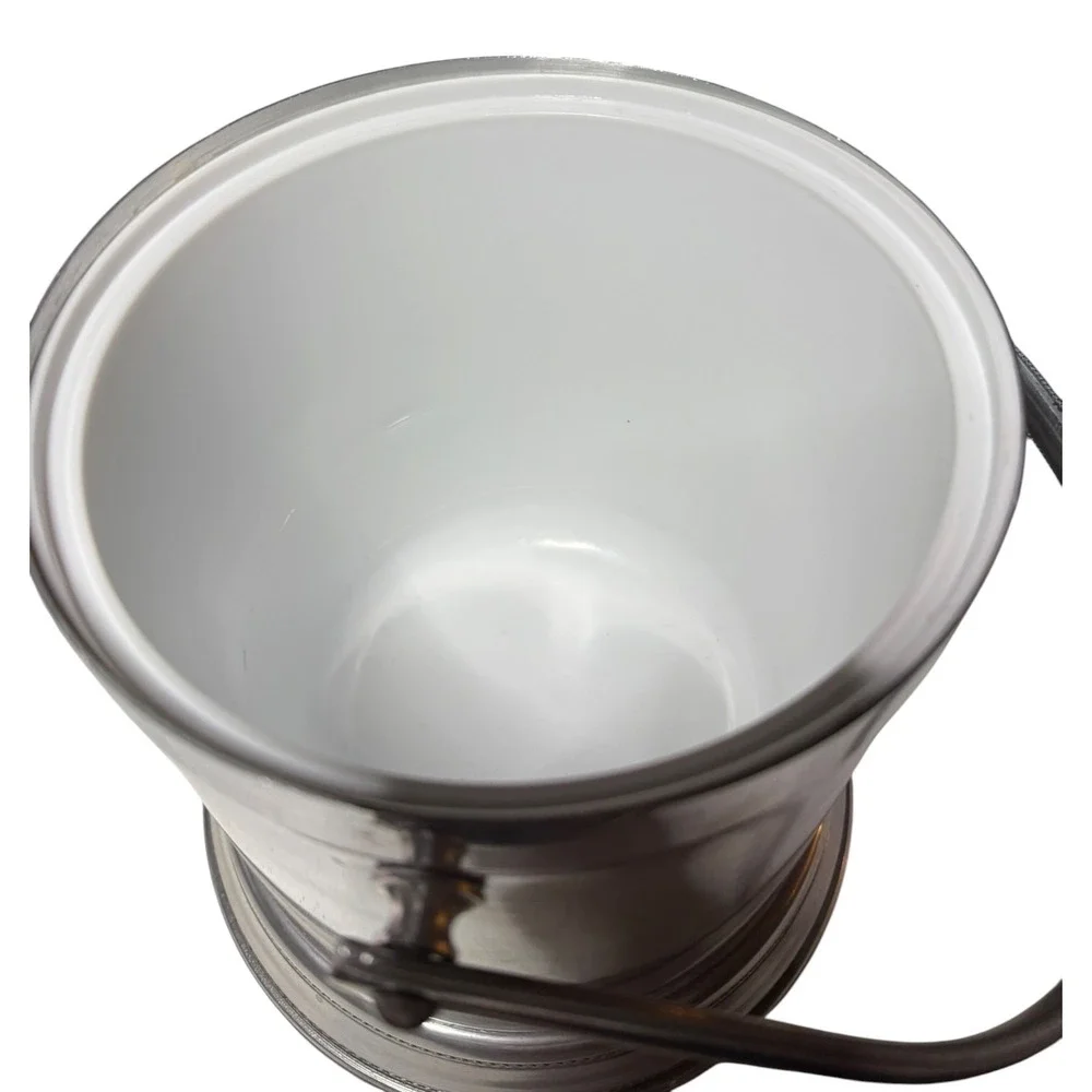 Vintage Silver Tone Insulated Ice Bucket with Lid and Handle Beaded Trim 10in